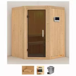 Karibu Sauna Liva, BxTxH: 151 x 151 x 198 cm, 68 mm, (Set) 4,5-kW-Bio-Ofen mit externer Steuerung beige